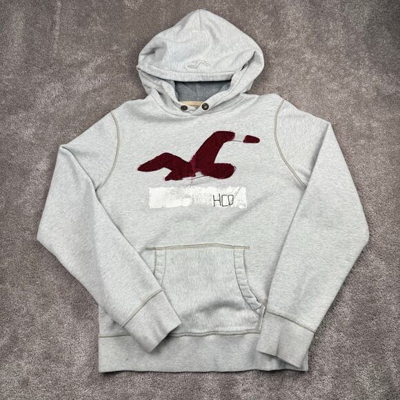 Logo Y2K Hollister Gray Logo Hoodie Size L Vtg 2000s Vibe Pullover Gray - Picture 1 of 5